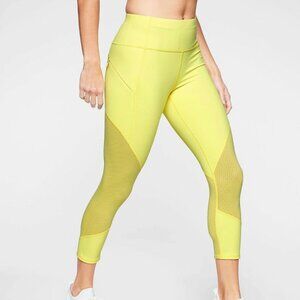 Athleta Mesh Contender Capri Womens Yellow Leggings with Pockets Size Small